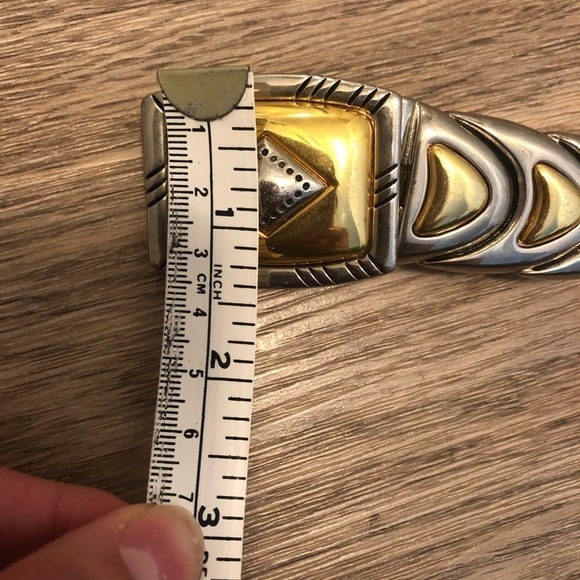 VTG Red Leather Waist Belt w Silver & Gold Tone Heavy Adjustable Buckle 26” - Picture 8 of 8